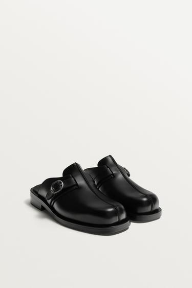 LEATHER BUCKLE CLOGS LIMITED EDITION - Black by Zara