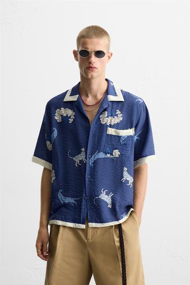 ANIMAL PRINT SHIRT - Blue/White by Zara
