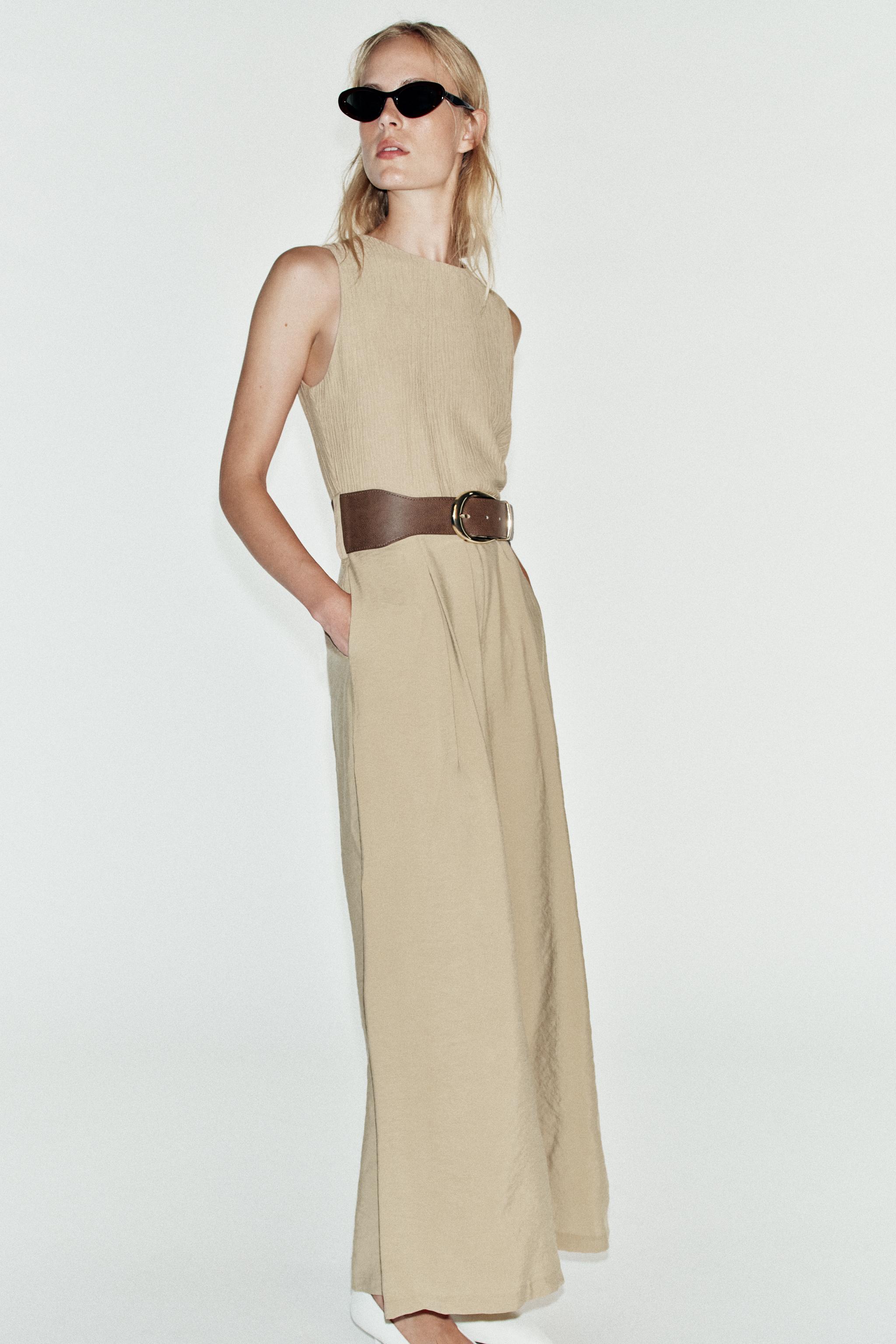 Женские комбинезоны Zara COMBINED WIDE-LEG BELTED JUMPSUIT — фото 4