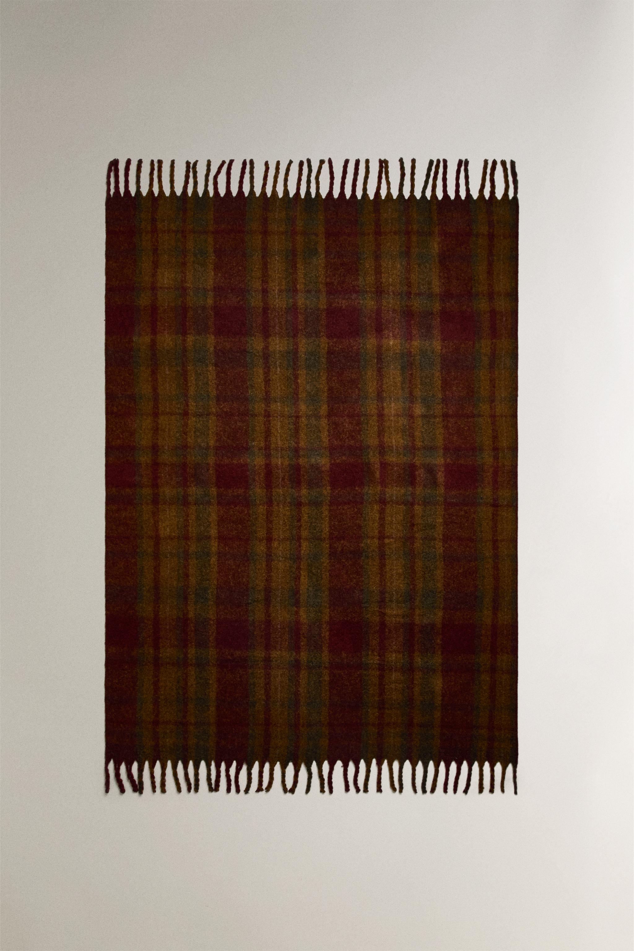 ソフト チェック フリンジ ブランケット - ブラウン | ZARA