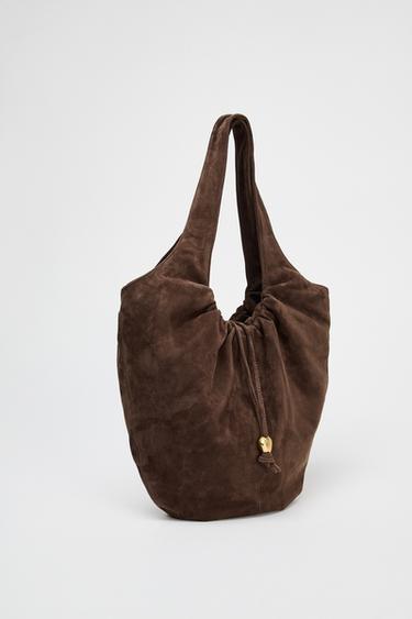 GATHERED SPLIT SUEDE BUCKET BAG - Brown de Zara - Image 3
