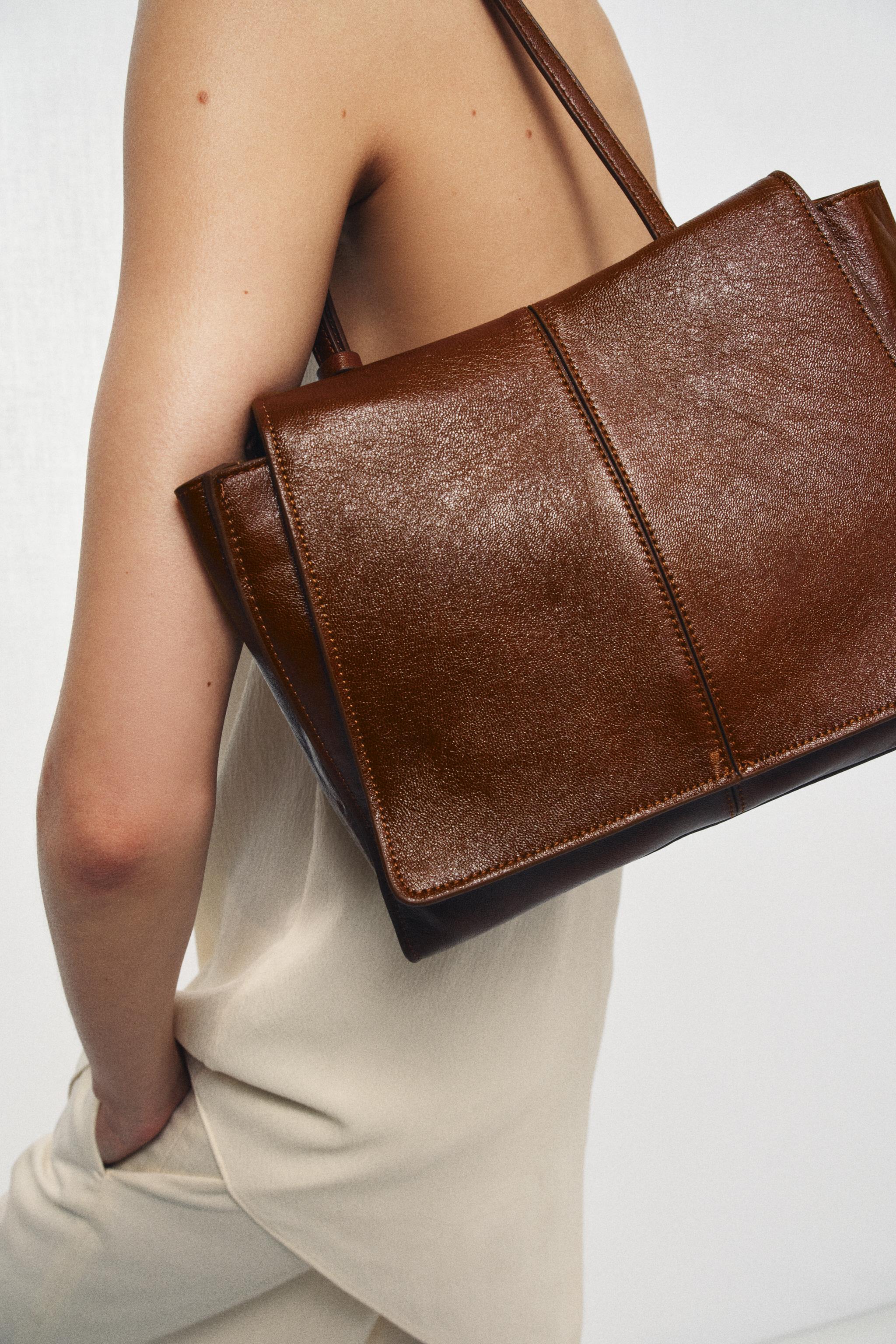 MINI LEATHER SHOPPER WITH DOUBLE POCKET