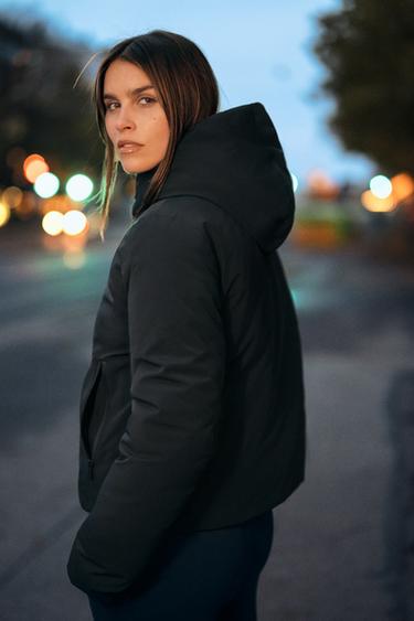 Zara WATER REPELLENT WINDPROOF HOODIE JACKET - Black