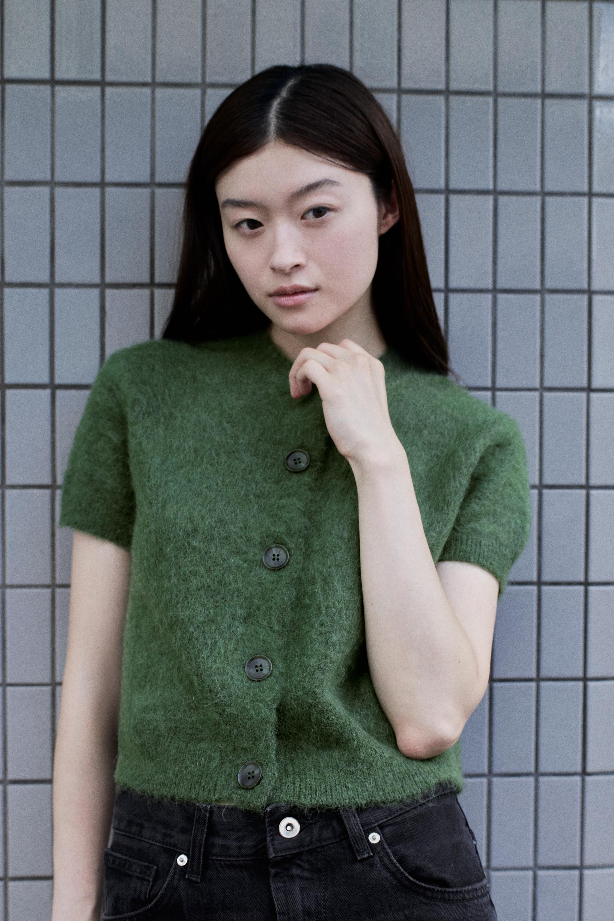 ショートスリーブニットカーディガン - ボトルグリーン | ZARA