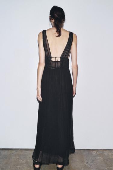 GEORGETTE DRESS WITH ELASTICATED GATHERING - Black by Zara - Image 2