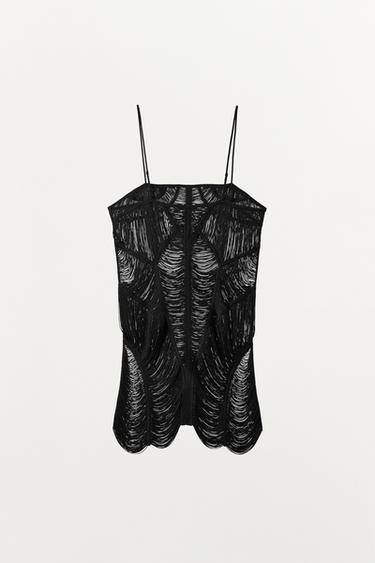 ROBE COURTE À FRANGES - Noir de Zara - Image 6