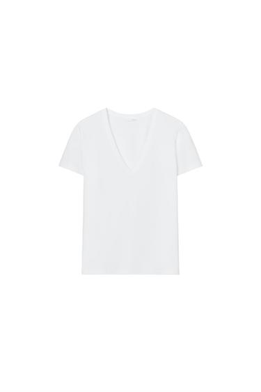 T-SHIRT INTERLOCK COL EN V - Blanc de Zara