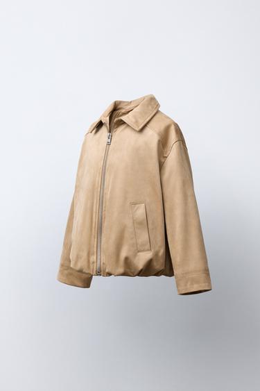 FAUX SUEDE BOMBER JACKET - Beige by Zara