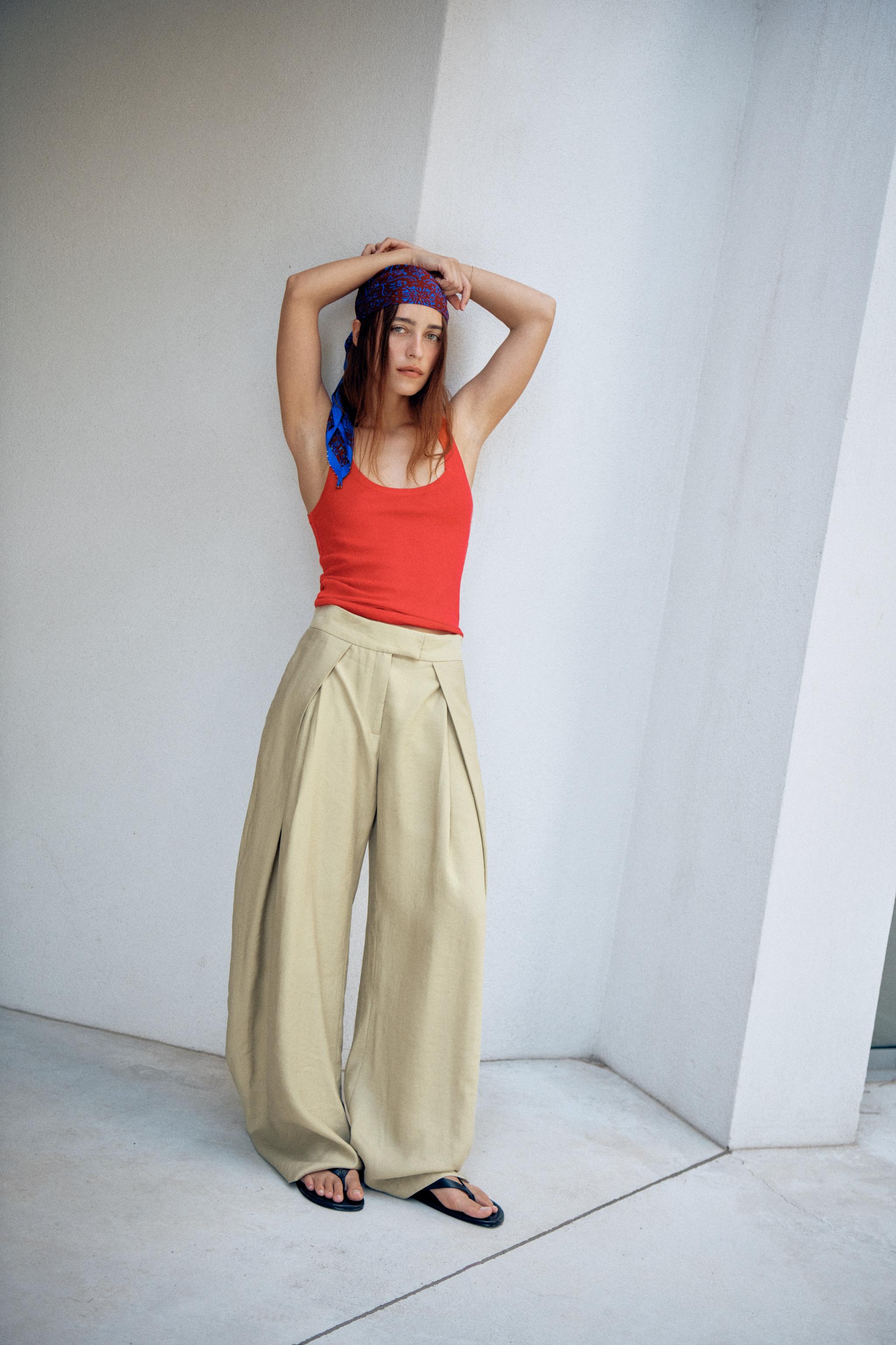 ZW COLLECTION PLEATED WIDE LEG PANTS — Olive Green