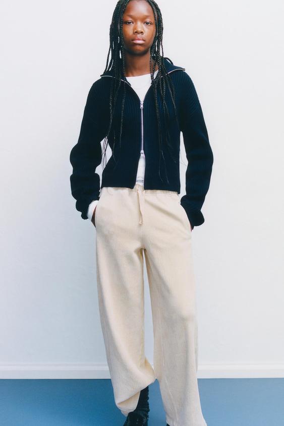 WIDE-LEG CORDUROY TROUSERS - Ecru by Zara - Image 0