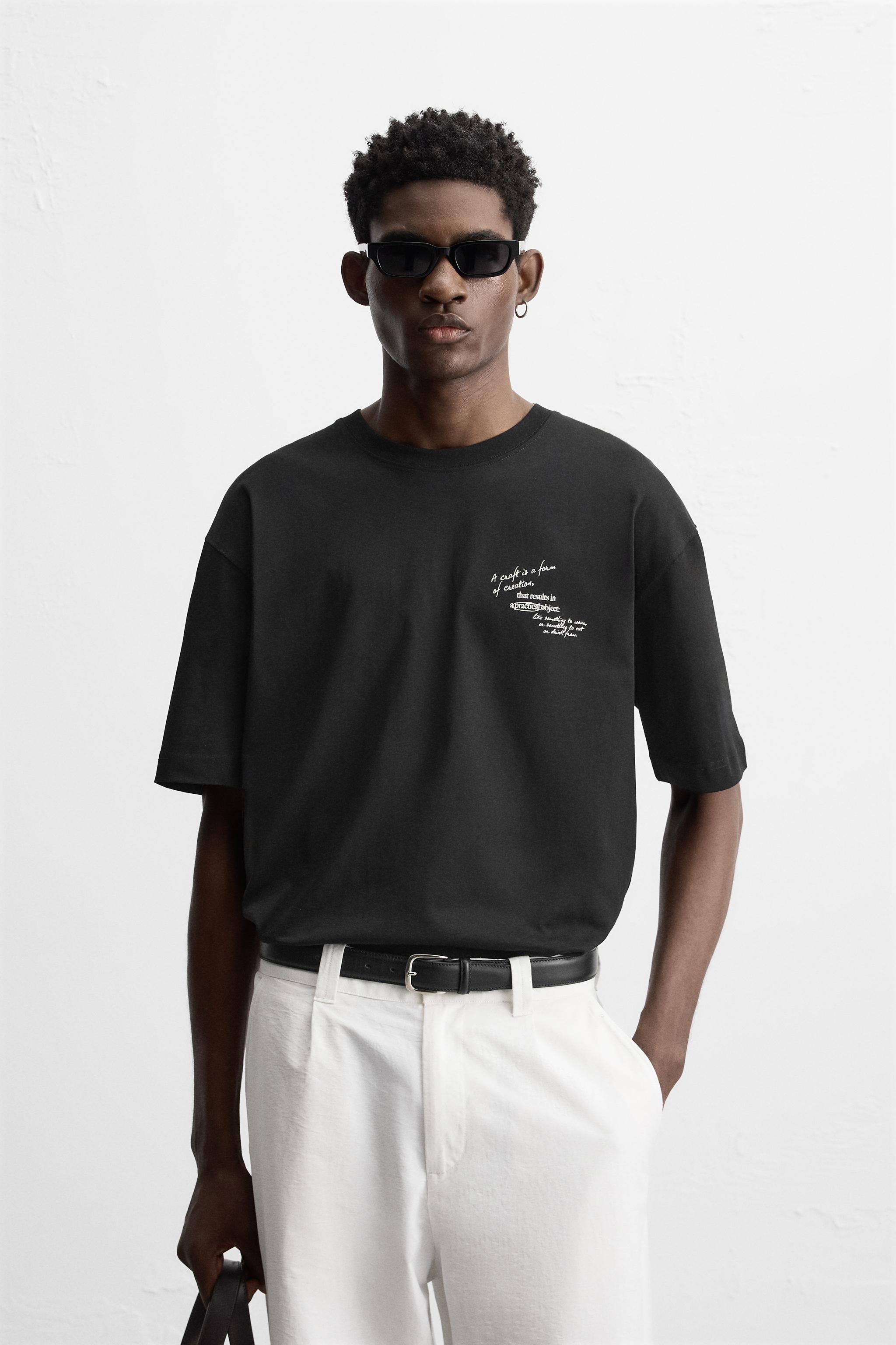 ［ZARA］クロシェットパッチ付きＴシャツ CROCHET PATCH T-SHIRT - Black | ZARA United States