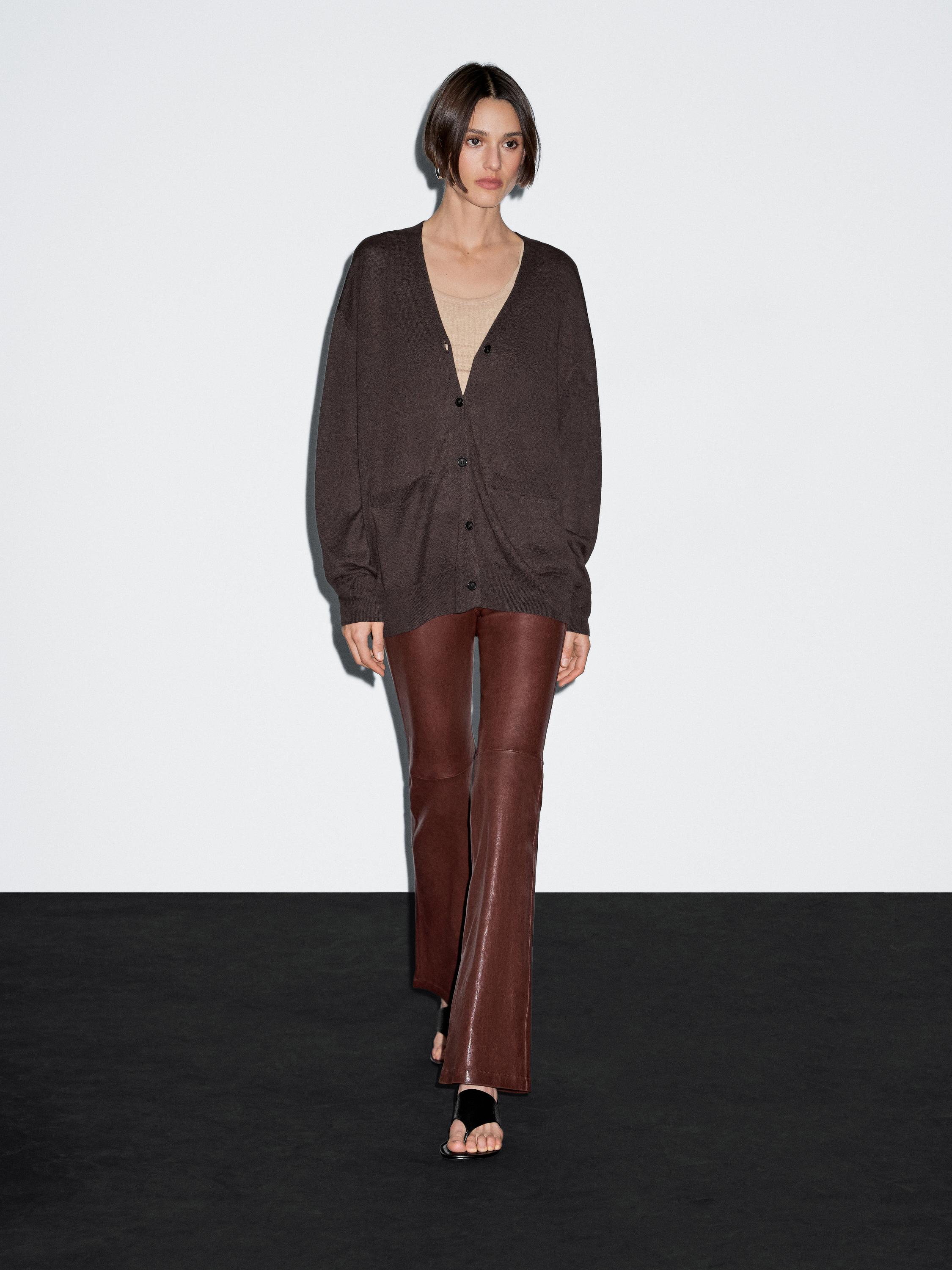 Long linen blend knit cardigan
