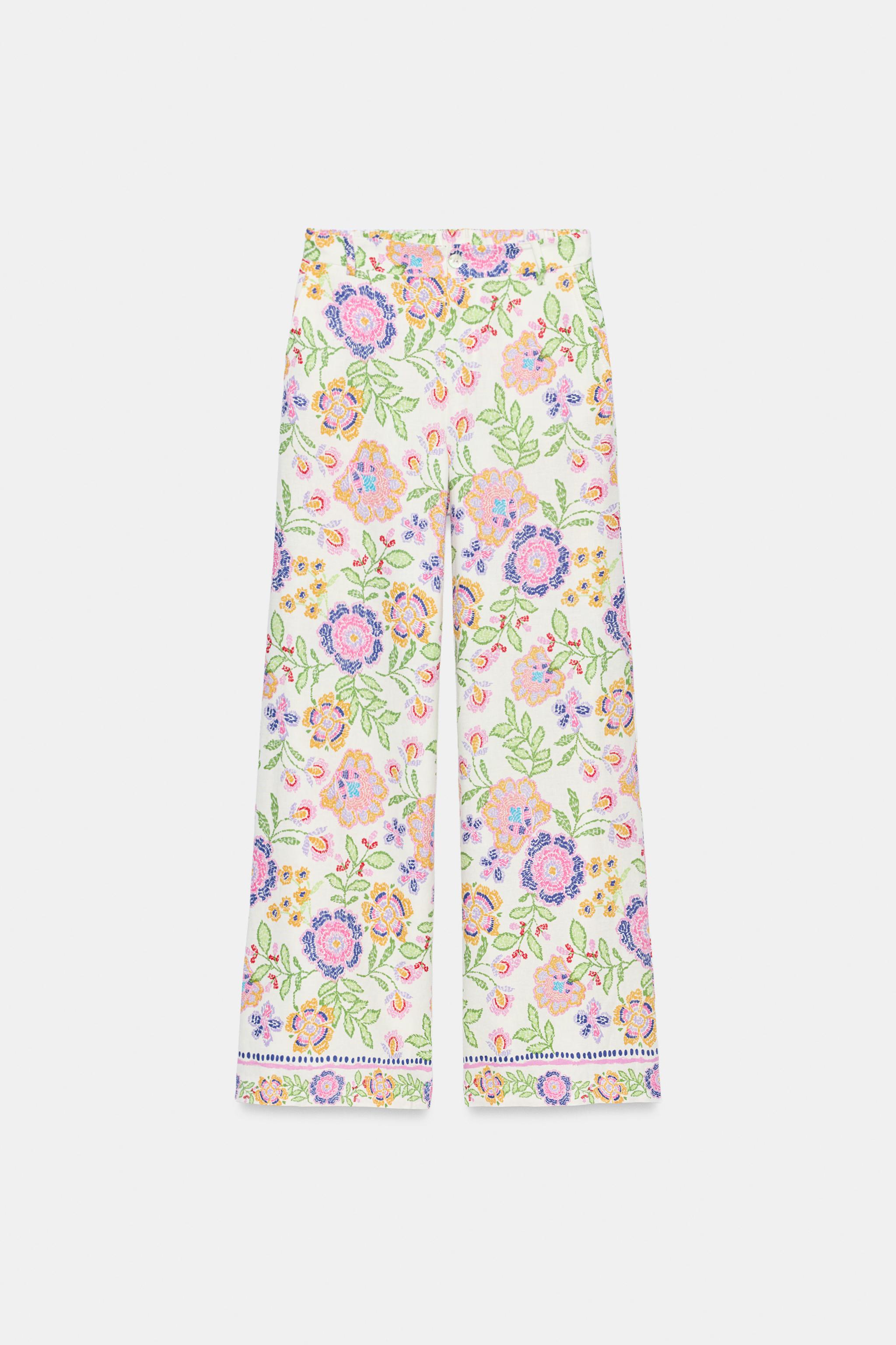 FLORAL PRINT LINEN PANTS