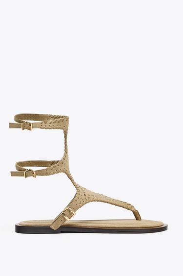 Zara DOUBLE SUEDE STRAP SANDALS - Sandy Brown - Image 0