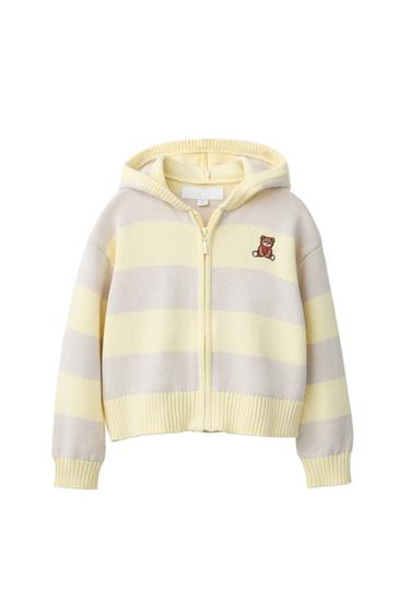 CHAQUETA PUNTO CAPUCHA RAYAS BORDADO OSO - Amarillo claro de Zara