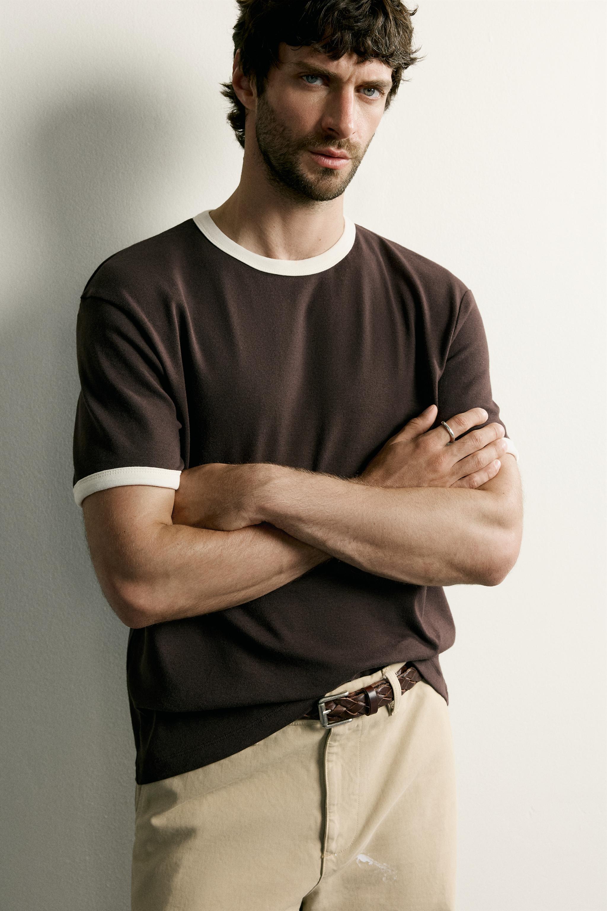 Мужские футболки Zara RINGER BASIC CONTRAST RIB T-SHIRT — фото 6