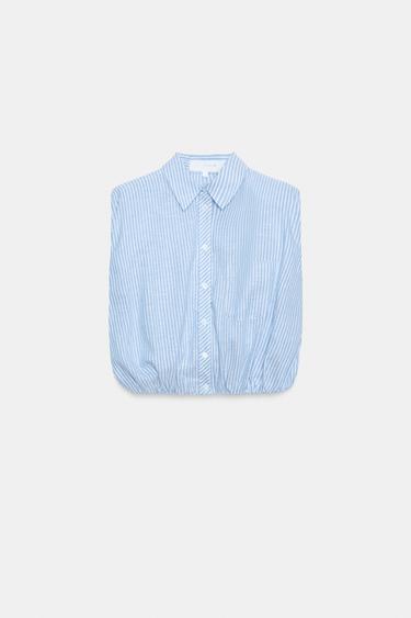 CHEMISE COURTE À RAYURES AVEC ÉPAULETTES - Bleu / Blanc de Zara - Image 5