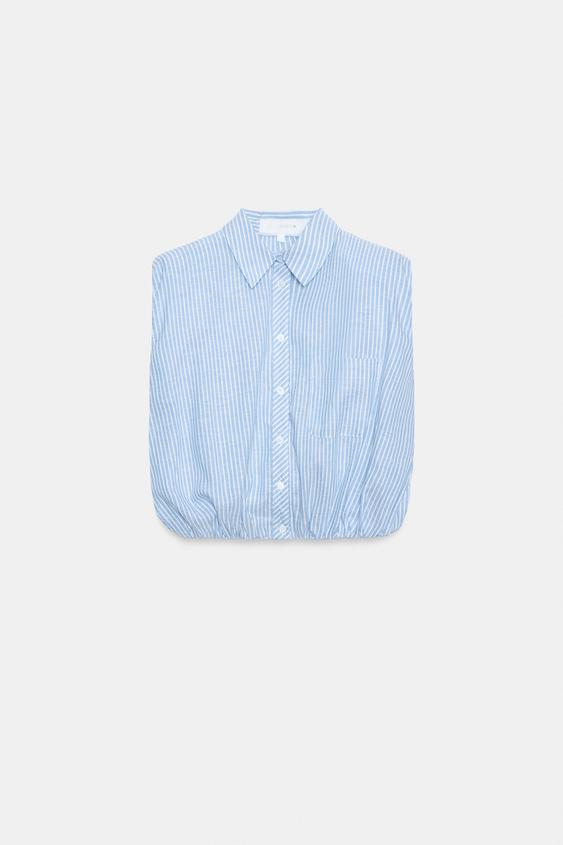 CHEMISE COURTE À RAYURES AVEC ÉPAULETTES - Bleu / Blanc de Zara - Image 5