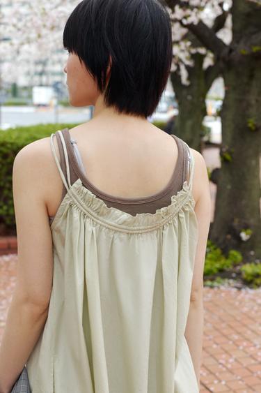 ポプリンミニストラップワンピースライトグリーンZaraのポプリンミニストラップワンピース - ライトグリーン 
