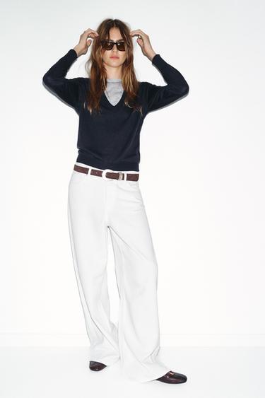 WOOL BLEND CONTRAST JUMPER - Navy blue by Zara