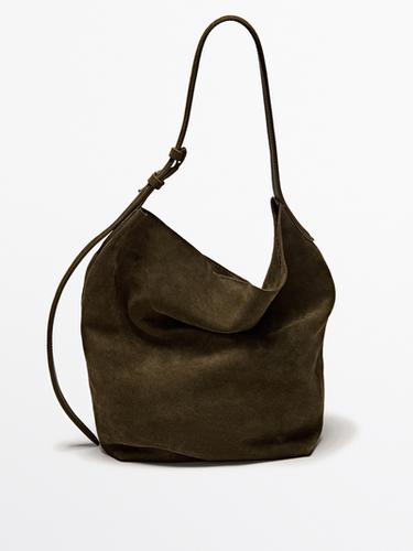 Bolso bucket piel serraje - Verde de Zara - Imagen 0