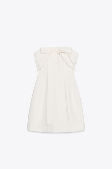 STRAPLESS DRESS WITH BOW - Oyster-white by Zara - Image 0