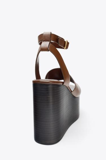 LEATHER WEDGE WITH STRAP - Brown by Zara - Image 8