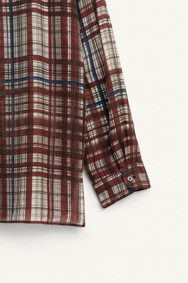 LIMITED EDITION FLOWING CHECK SHIRT - Ecru / Maroon by Zara - Image 8