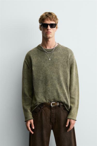 Zara WASHED COTTON SWEATER - Washed green
