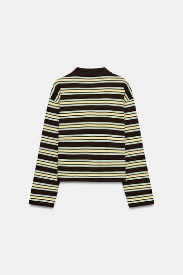 STRIPED LONG SLEEVE POLO SHIRT - Brown-Blue by Zara - Image 6