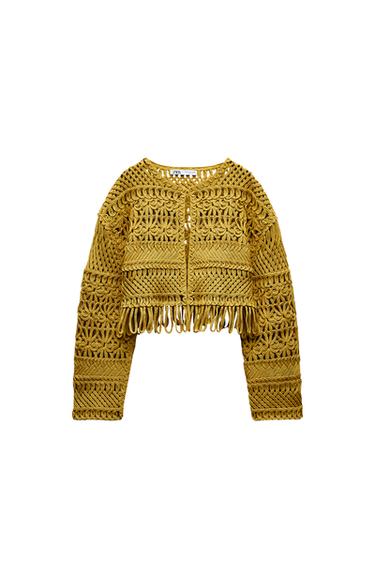 SHORT MACRAMÉ CARDIGAN WITH FRINGING