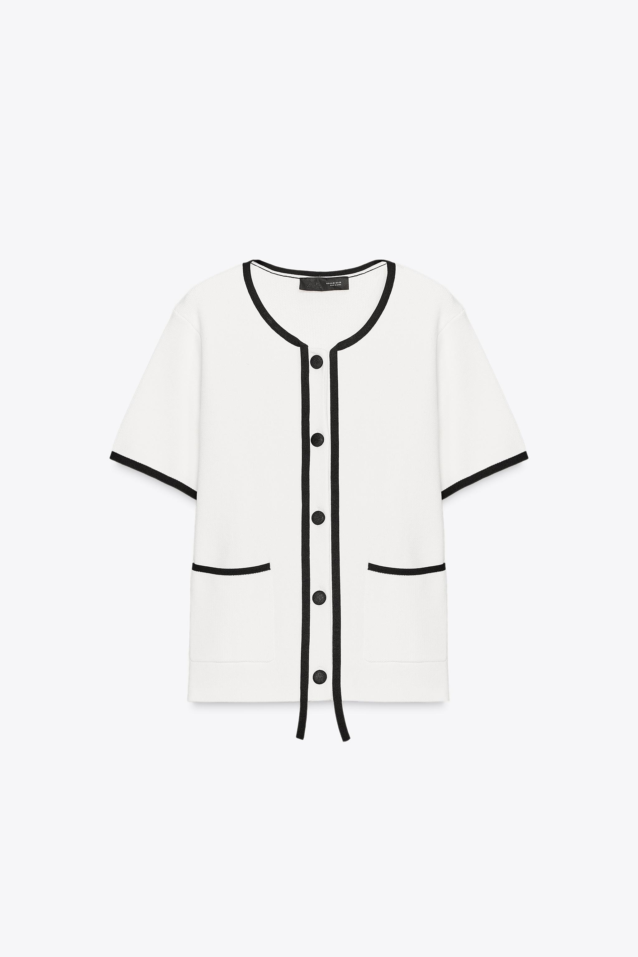 コントラストパイピングニットジャケット - ホワイト | ZARA