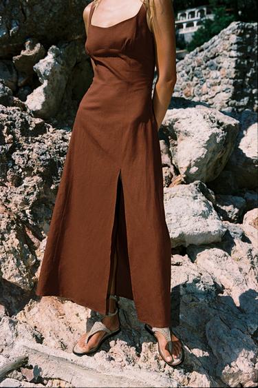 LINEN BLEND MIDI DRESS - Terracotta by Zara - Image 1