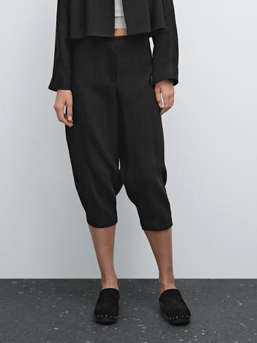 Zara Balloon fit linen blend trousers - Black