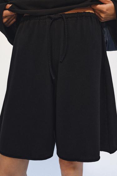 COTTON BERMUDA SHORTS WITH DRAWSTRINGS - Black by Zara