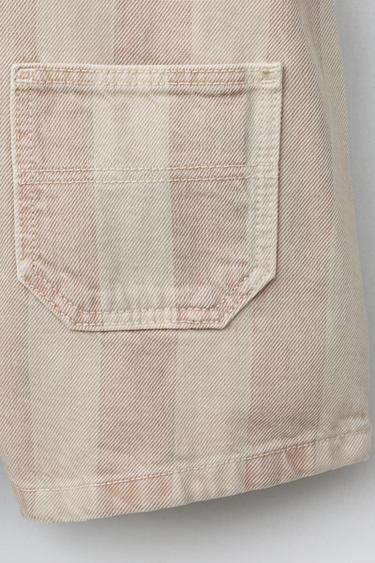 SHORT STRIPED TWILL DUNGAREES - Light beige by Zara - Image 3