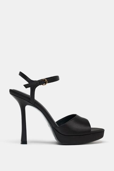 SATIN-EFFECT HEELED SANDALS - Black by Zara