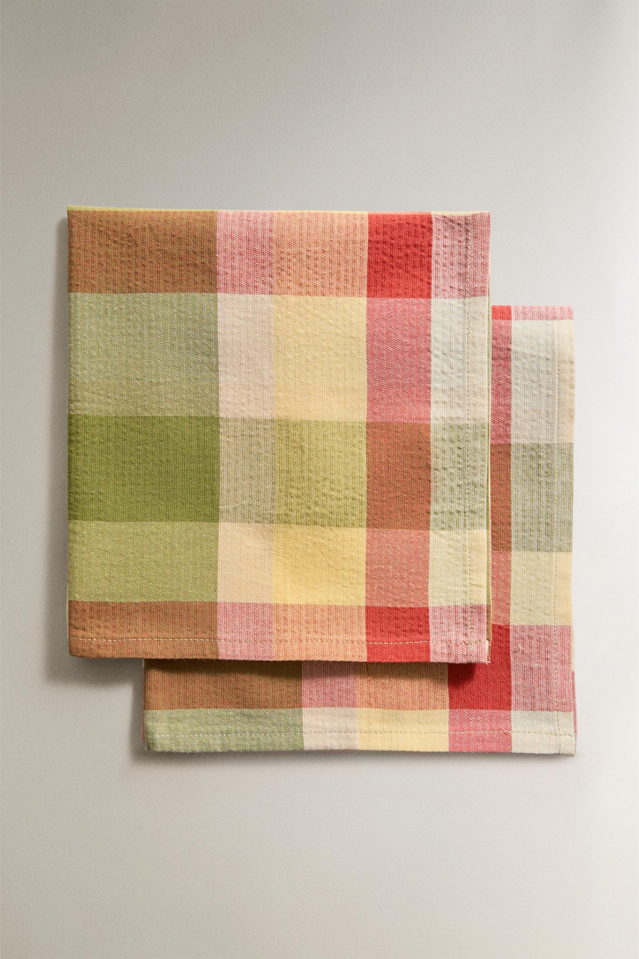 PACK OF CHECK COTTON NAPKINS (PACK OF 2) — Greens