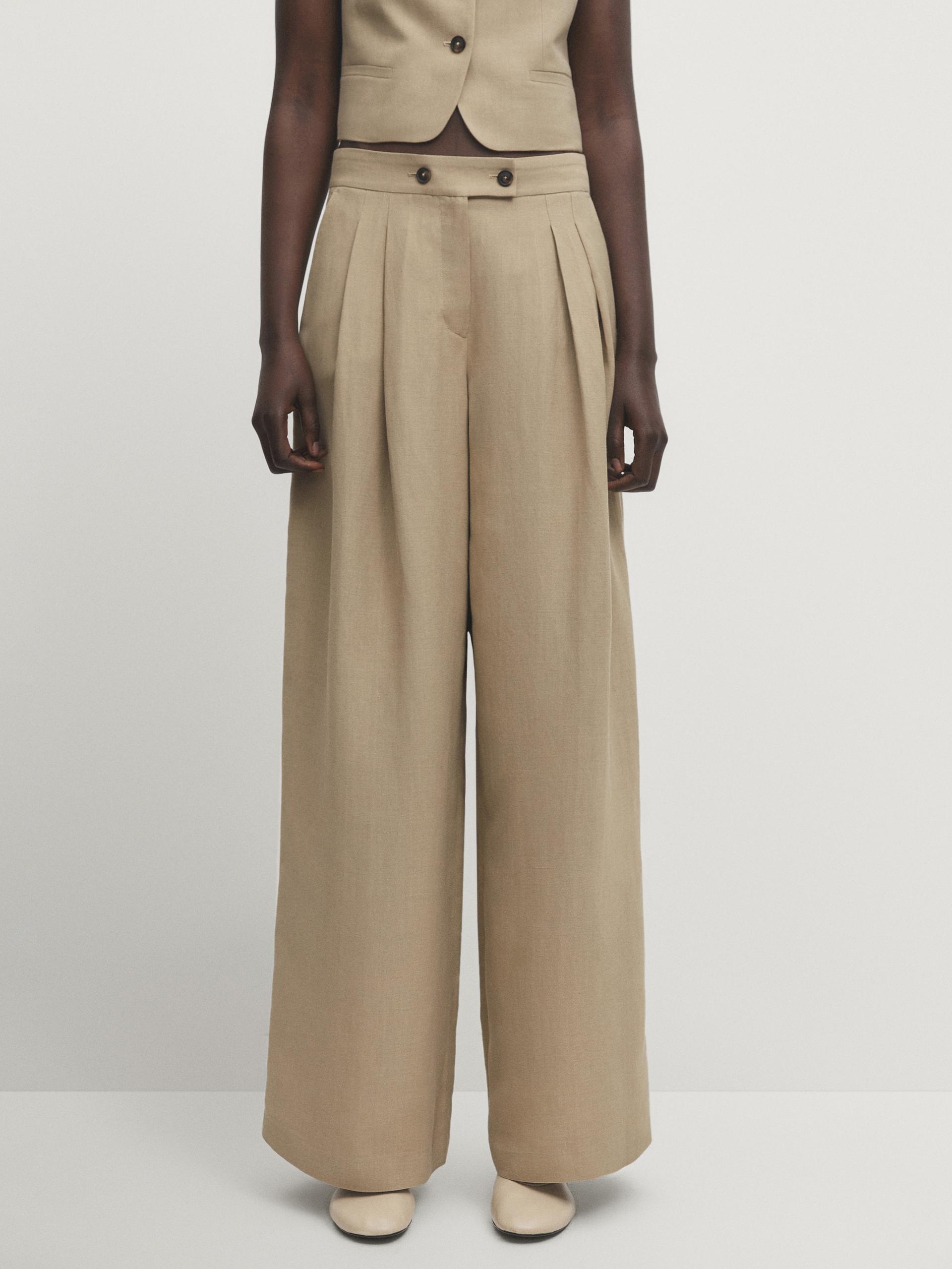 Wide-leg trousers with dart details - Beige