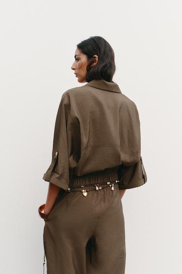 CHEMISE SAFARI MANCHES COURTES - Marron de Zara - Image 3