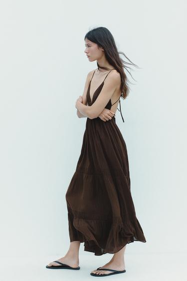 GAUZE MIDI DRESS - Brown by Zara