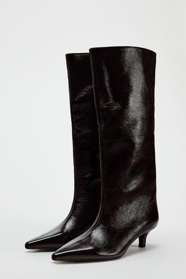 KITTEN HEEL BOOTS - Burgundy Red by Zara