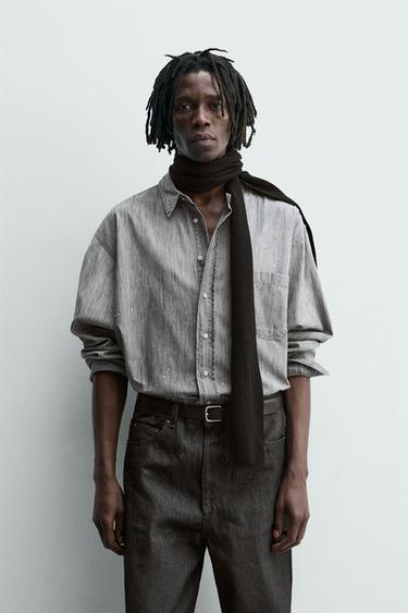 ДЖИНСОВА СОРОЧКА З ЕФЕКТОМ ПОПЕРЕДНЬОГО ПРАННЯ ТА БРИЗКАМИ - Антрацитовий сірий Zara