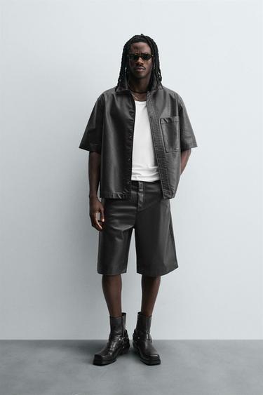 LEATHER EFFECT OVERSHIRT - Brown by Zara - Image 0