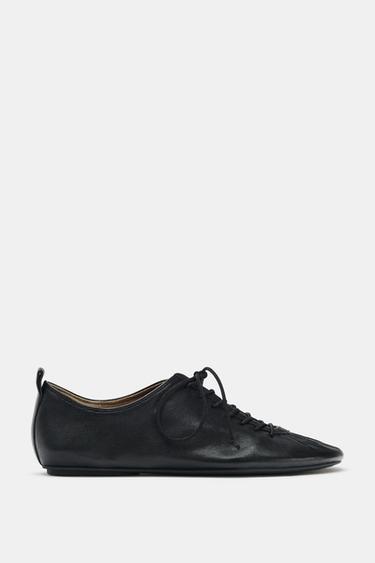 LEATHER DERBY SHOES - Black by Zara