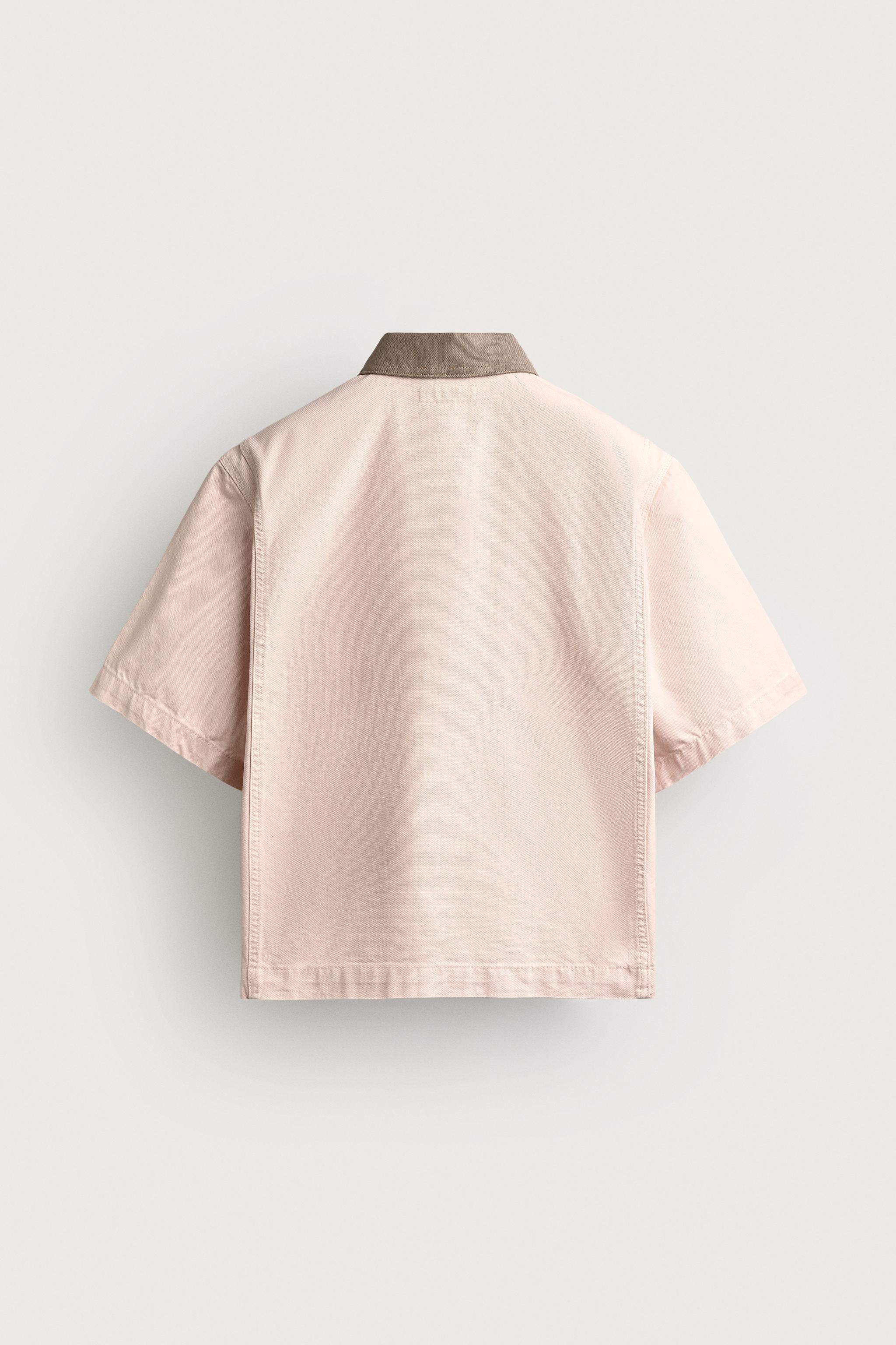 CONTRAST COLLAR SHORT SLEEVE OVERSHIRT