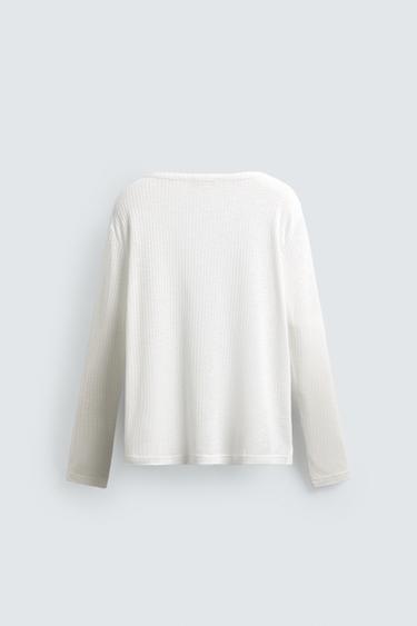 T-SHIRT RELAXED FIT STRUCTURÉ CANNELÉ - Blanc de Zara - Image 7