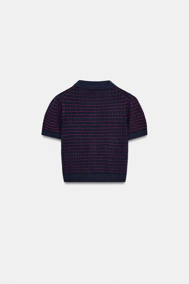 KNIT PETER PAN COLLAR TOP - Blue by Zara - Image 2