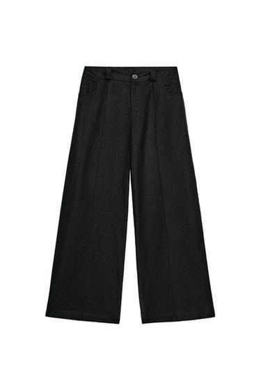 PANTALÓN ANCHO CON LINO - Negro de Zara
