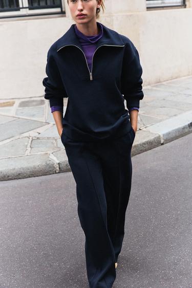 INTERLOCK TROUSERS WITH SEAM DETAIL - Navy blue by Zara